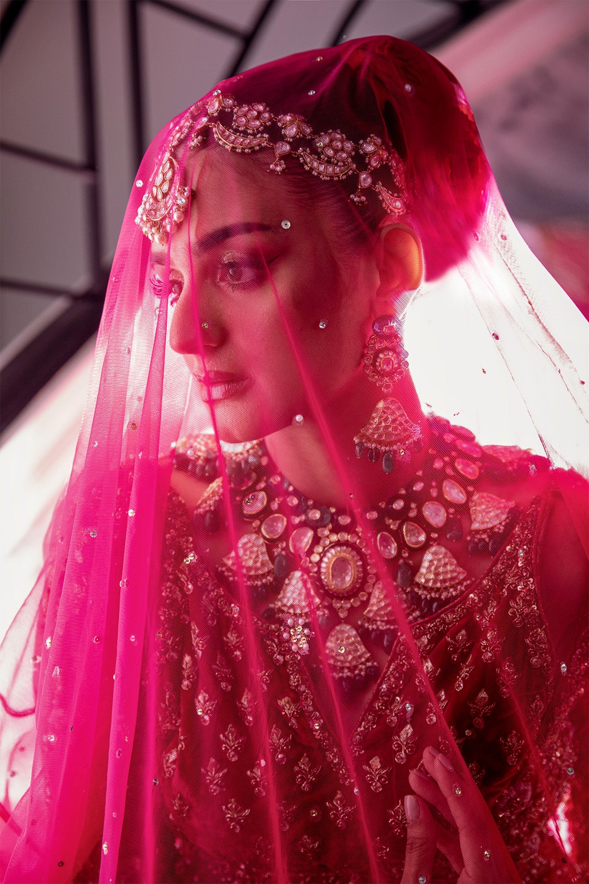 Pakistani Red Zardozi Silk Pishwas Dress (2-Piece) - Image 3