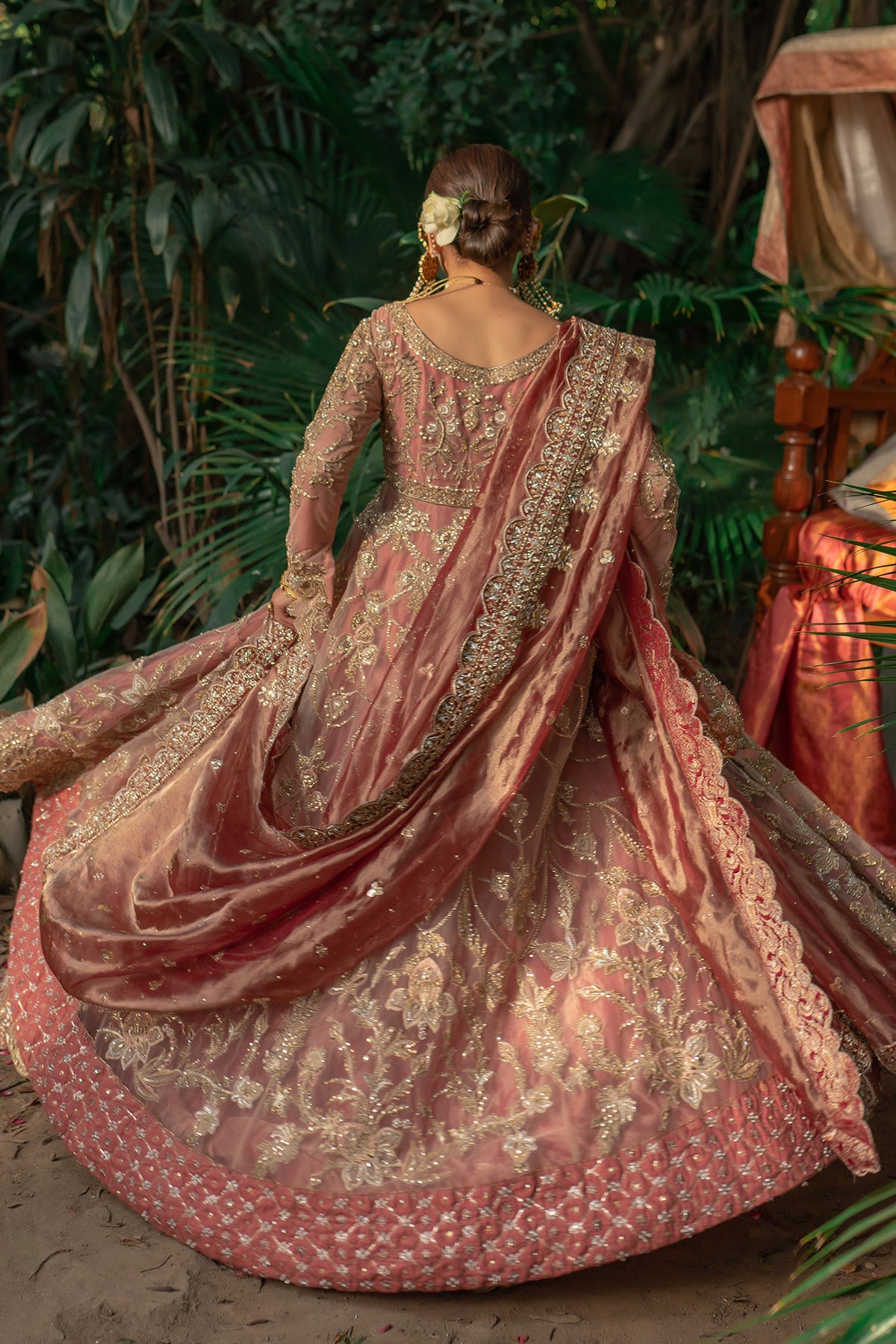 Vermilion Embroidered Soft Net Pishwas Dress (3-Piece) - Image 4