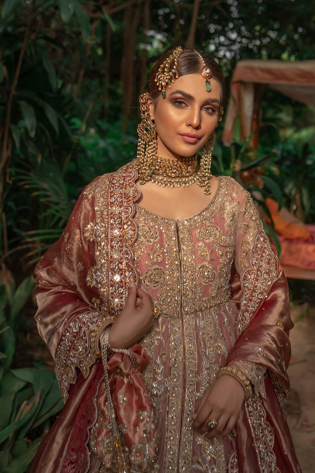 Vermilion Embroidered Soft Net Pishwas Dress (3-Piece) - Image 5