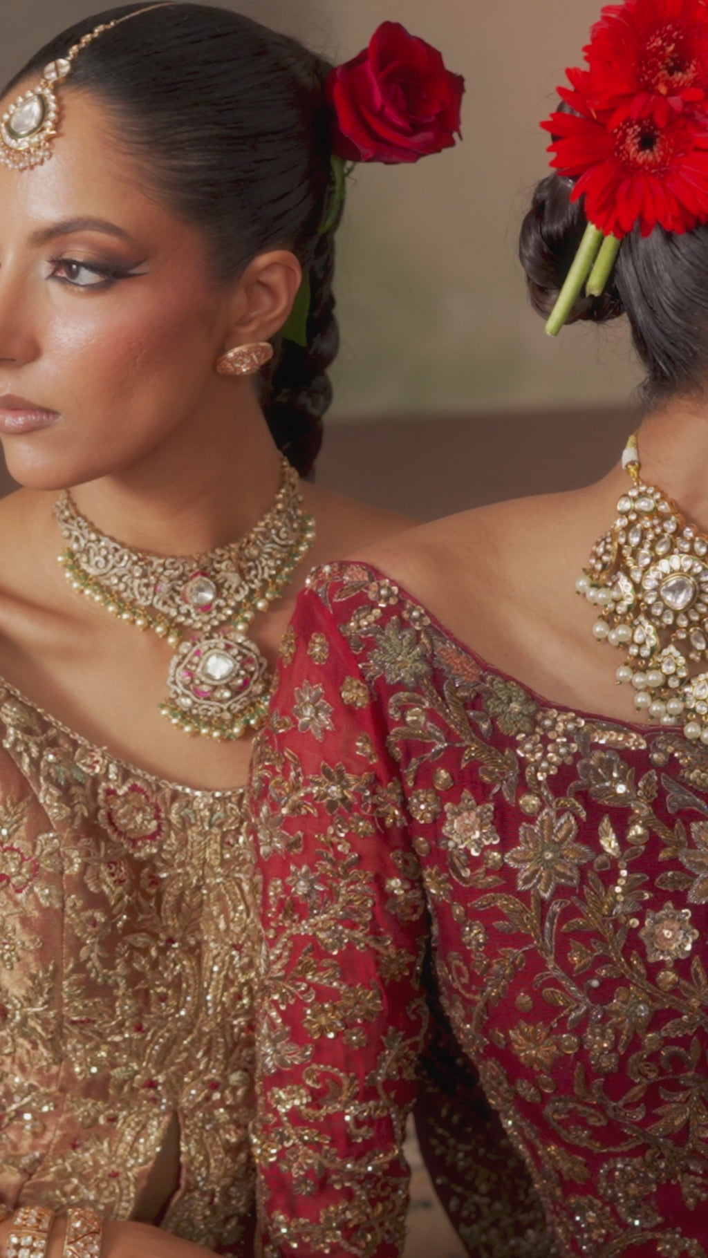 Burnt Coral Zardozi Tissue Pishwas Dress (4-Piece) - Image 6