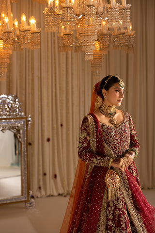 Deep Red Embroidered Pure Tissue Pishwas (3-Piece) - Image 10