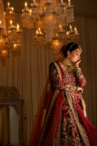 Deep Red Embroidered Pure Tissue Pishwas (3-Piece) - Image 11