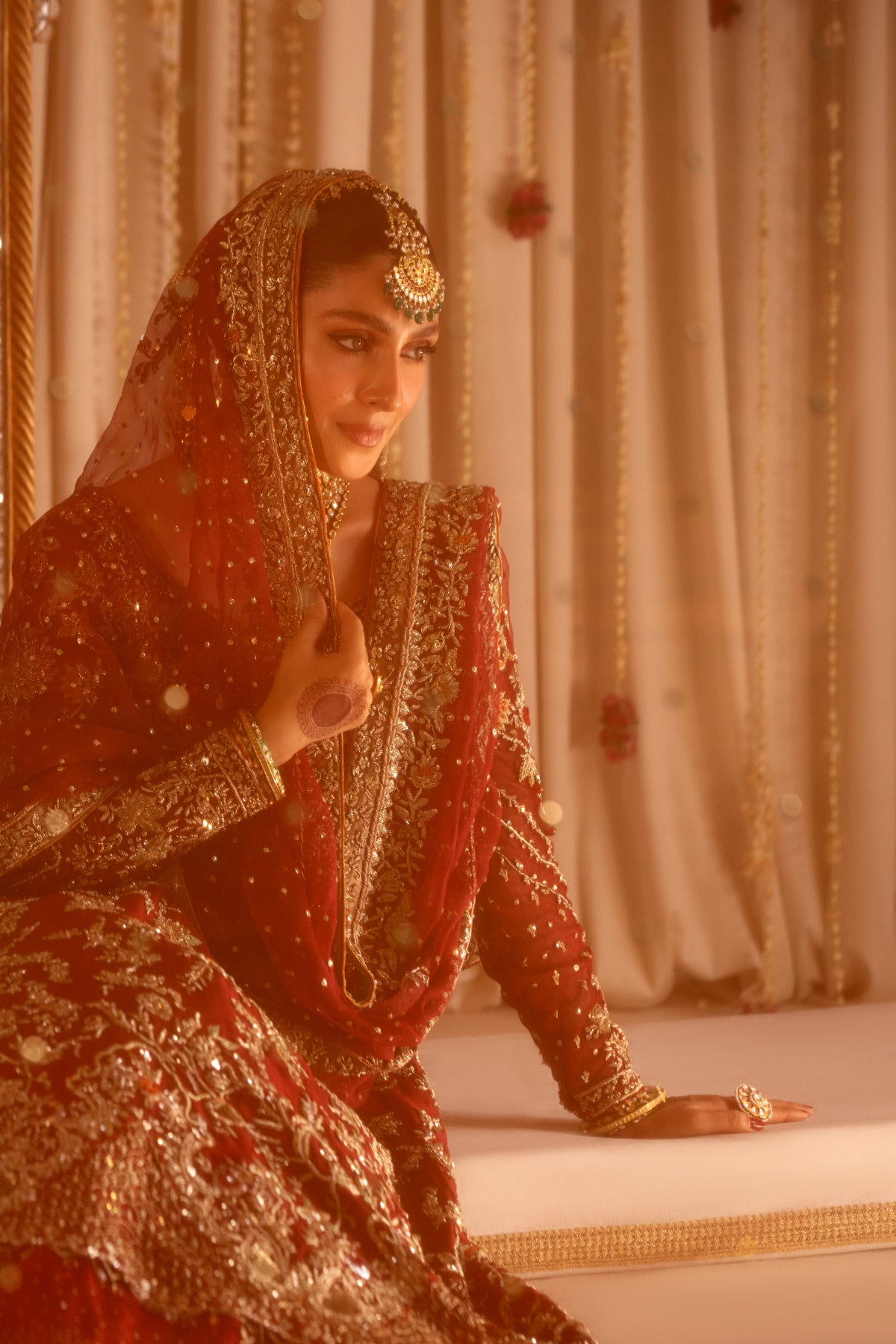 Deep Red Embroidered Pure Tissue Pishwas (3-Piece) - Image 17