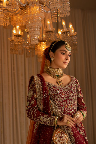 Deep Red Embroidered Pure Tissue Pishwas (3-Piece) - Image 4