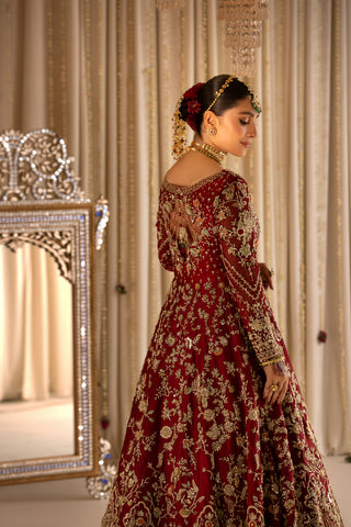 Deep Red Embroidered Pure Tissue Pishwas (3-Piece) - Image 7