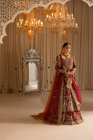 Deep Red Embroidered Pure Tissue Pishwas (3-Piece) - Image 8