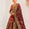 Pakistani Wine Red Zardozi Mukaish Velvet Pishwas (3-Piece) - Image 5