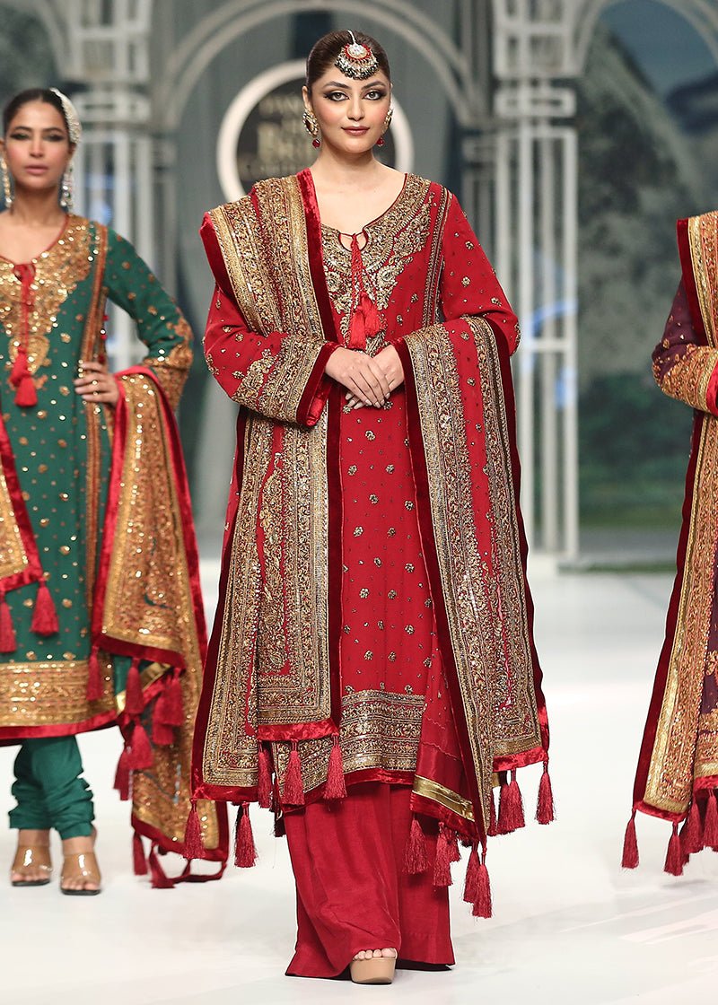 Red Gold Marori Chiffon Salwar Kameez (3-Piece) - Image 2