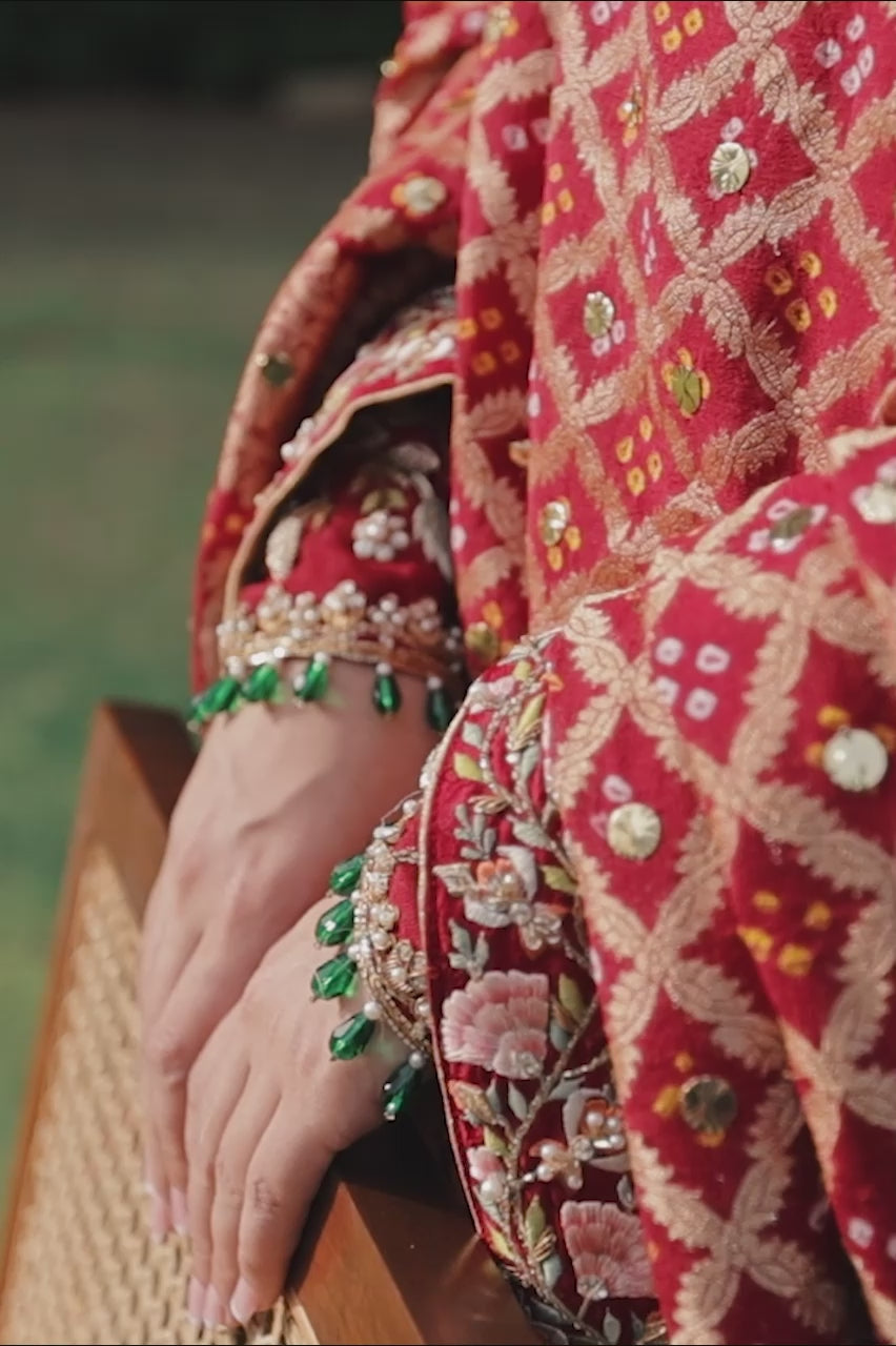 Pakistani Crimson Embroidered Cotton Net Salwar Kameez (3-Piece) - Image 5