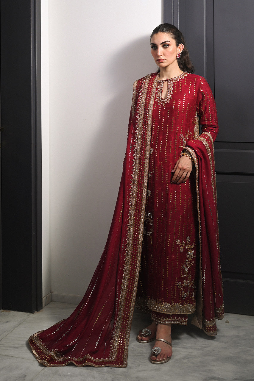Crimson Kamdani Cotton Net & Raw Silk Salwar Kameez (3-Piece) - Image 1