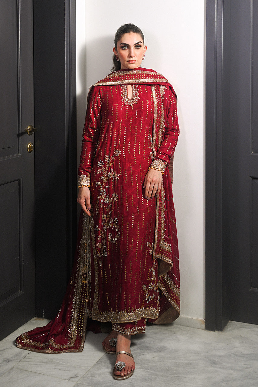 Crimson Kamdani Cotton Net & Raw Silk Salwar Kameez (3-Piece) - Image 10