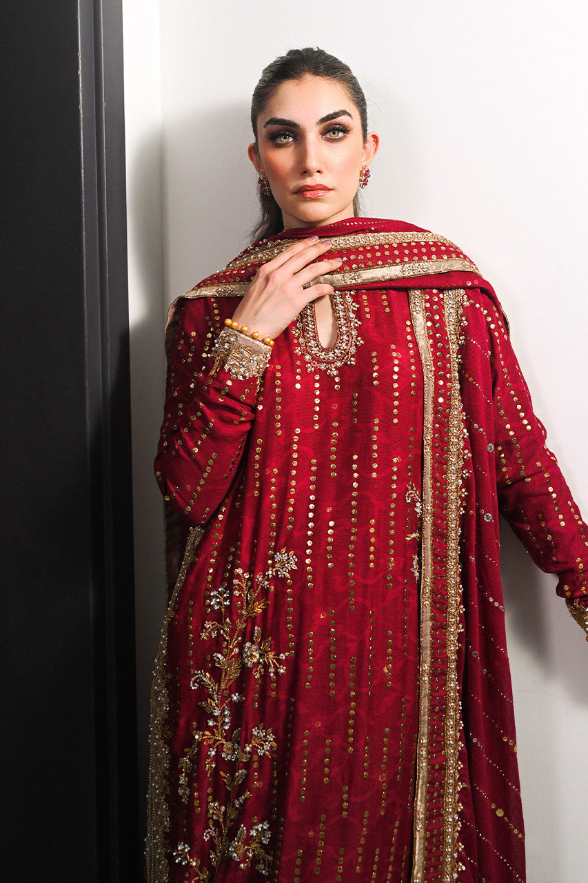 Crimson Kamdani Cotton Net & Raw Silk Salwar Kameez (3-Piece) - Image 11