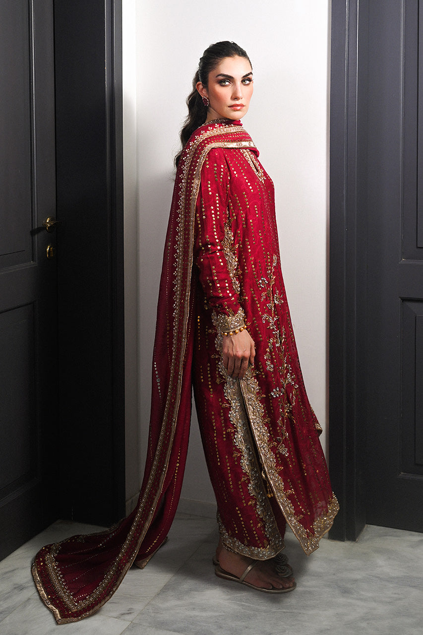 Crimson Kamdani Cotton Net & Raw Silk Salwar Kameez (3-Piece) - Image 13