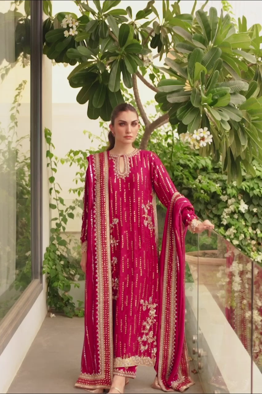 Crimson Kamdani Cotton Net & Raw Silk Salwar Kameez (3-Piece) - Image 14