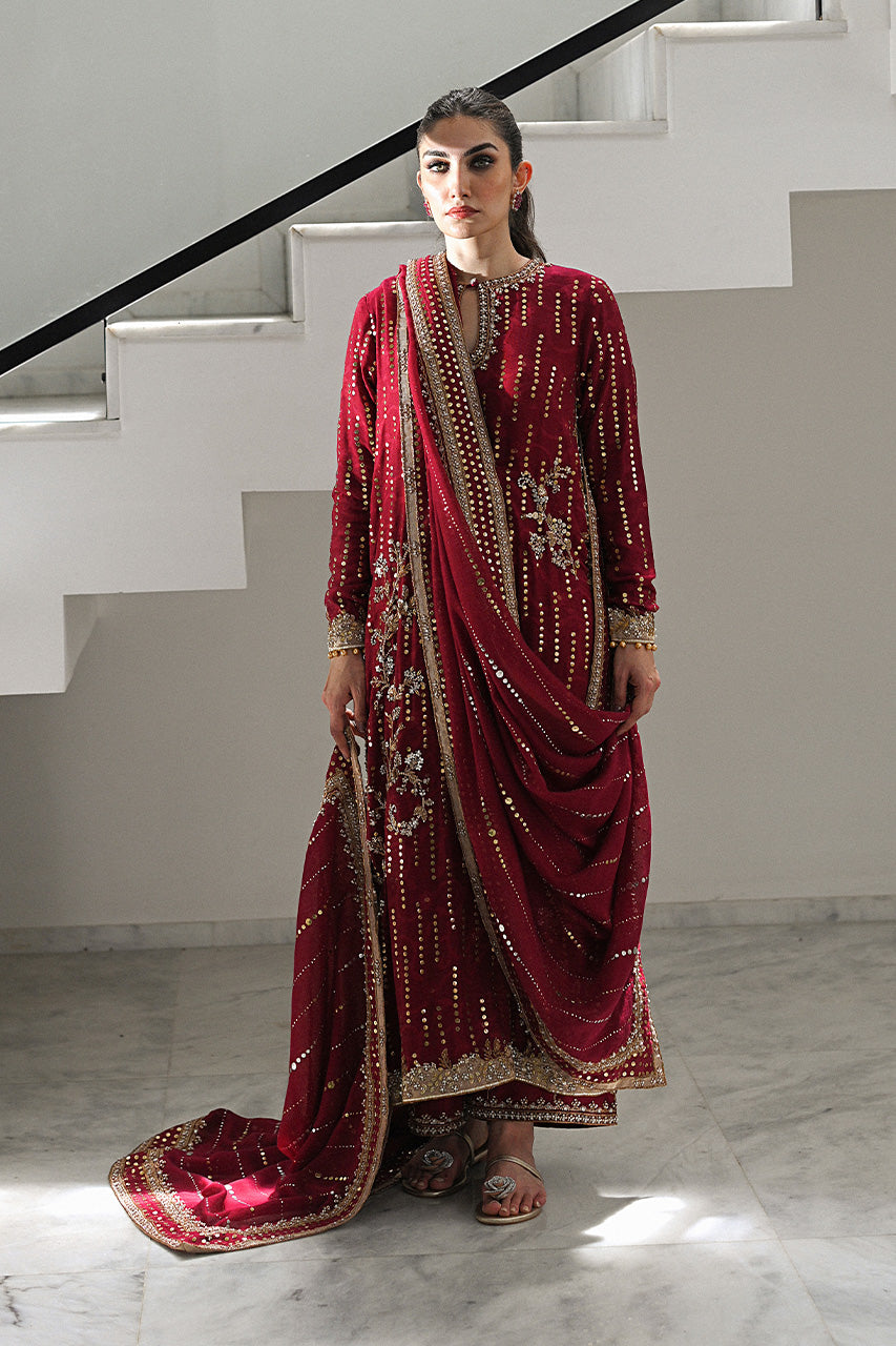 Crimson Kamdani Cotton Net & Raw Silk Salwar Kameez (3-Piece) - Image 2