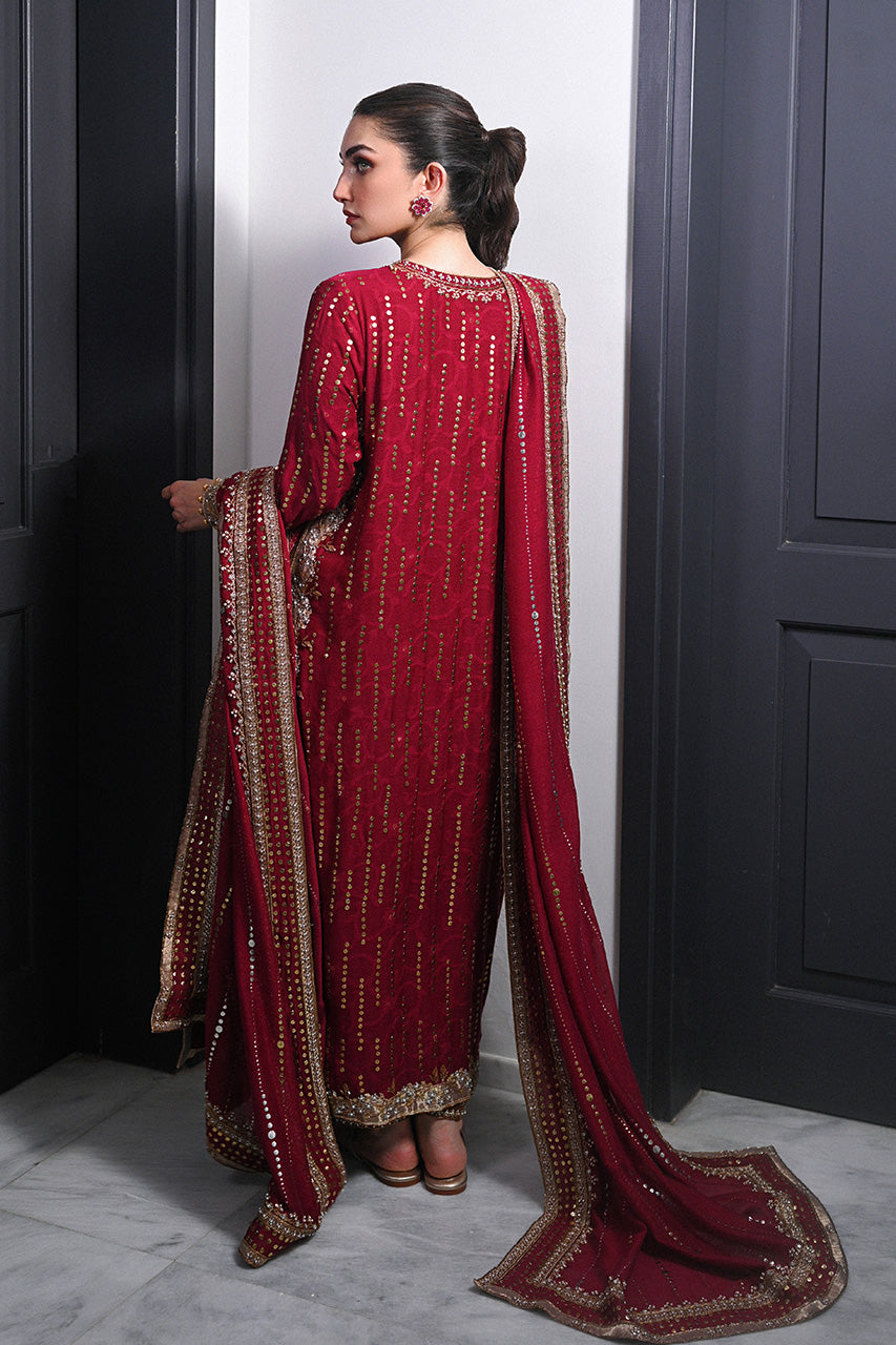 Crimson Kamdani Cotton Net & Raw Silk Salwar Kameez (3-Piece) - Image 3