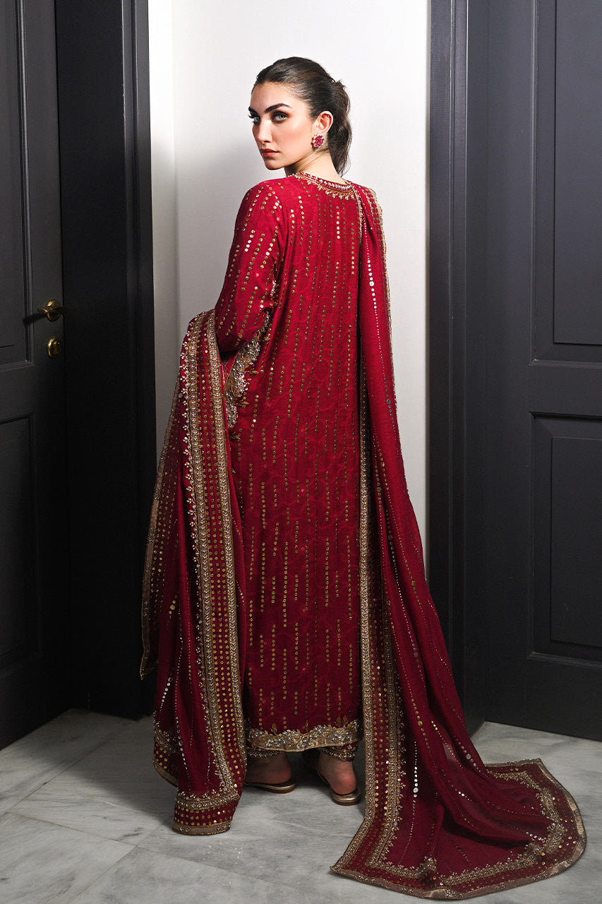 Crimson Kamdani Cotton Net & Raw Silk Salwar Kameez (3-Piece) - Image 5