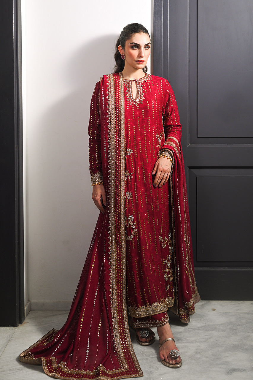 Crimson Kamdani Cotton Net & Raw Silk Salwar Kameez (3-Piece) - Image 7