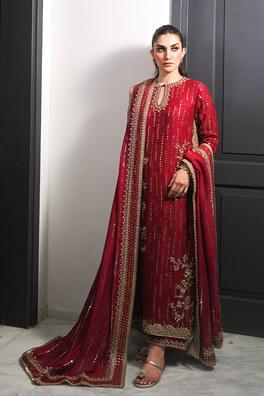 Crimson Kamdani Cotton Net & Raw Silk Salwar Kameez (3-Piece) - Image 8