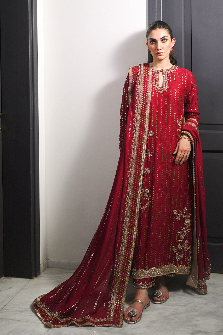 Crimson Kamdani Cotton Net & Raw Silk Salwar Kameez (3-Piece) - Image 9