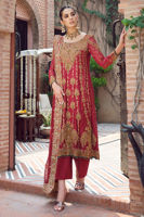 Red Hand-Embroidered Cotton Net Salwar Kameez (3-Piece) - Image 4