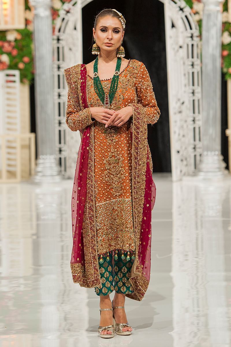 Rust Kora Dabka Embellished Long Shirt (3-Piece) - Image 1