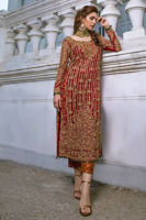 Pakistani Red Zardozi Cutwork Jamawar Salwar Kameez (3-Piece) - Image 4