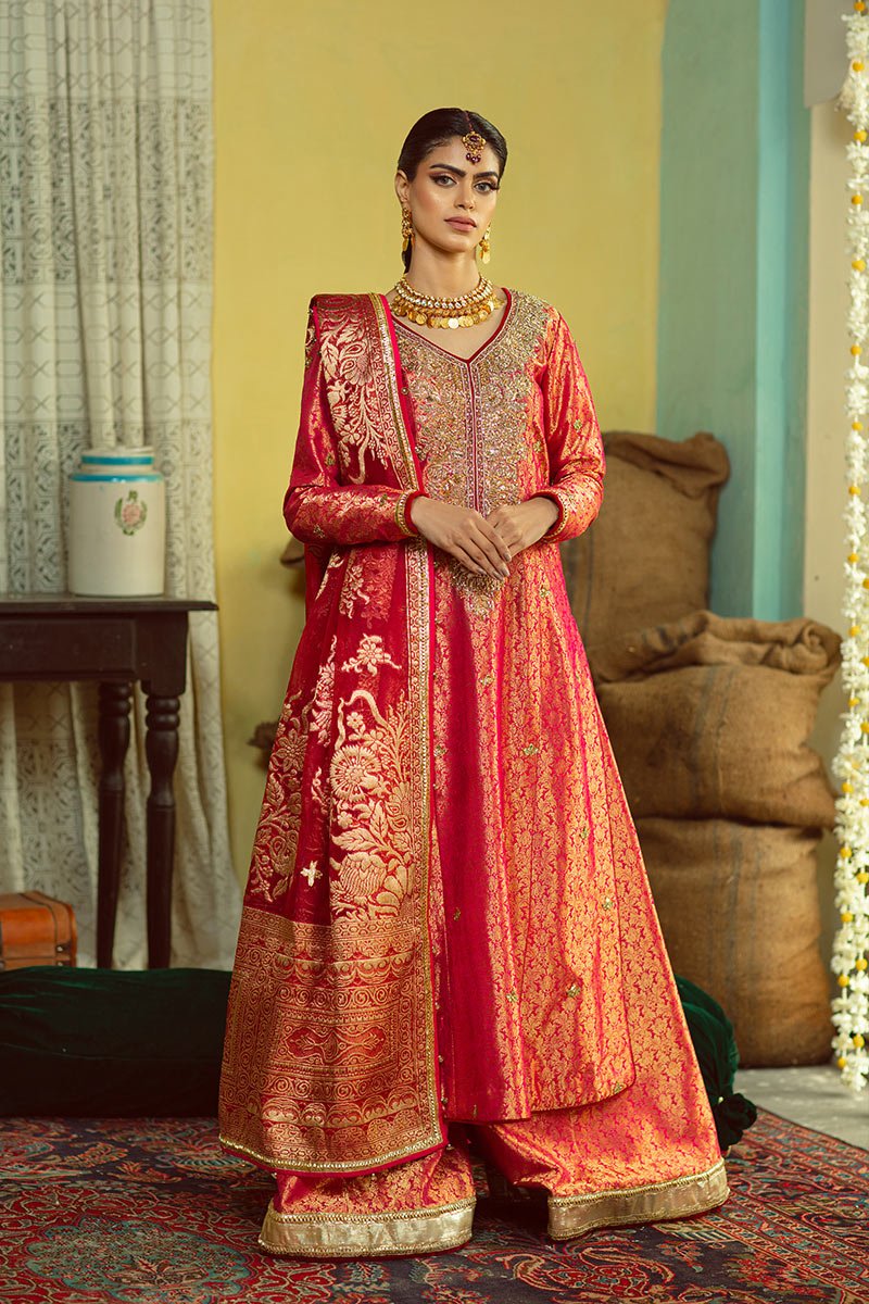 Red Zardozi Jamawar Salwar Kameez (3-Piece) - Image 1