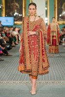 Pakistani Red Zardozi Cutwork Jamawar Salwar Kameez (3-Piece) - Image 3