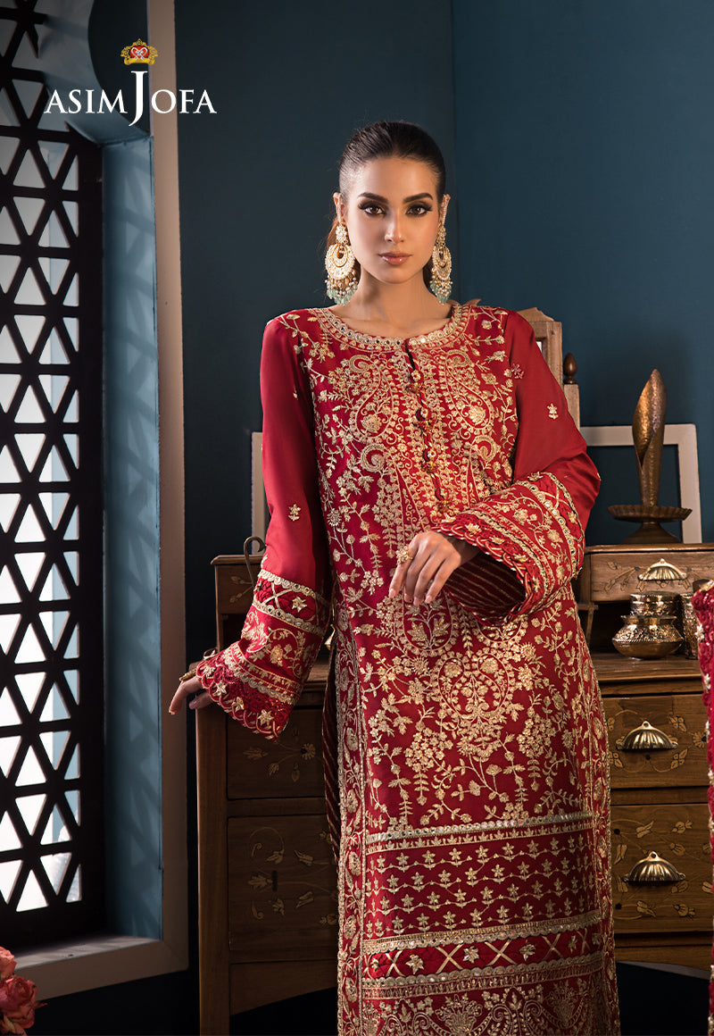 Pakistani Deep Red Embroidered Lawn & Chiffon Salwar Kameez (3-Piece) - Image 5