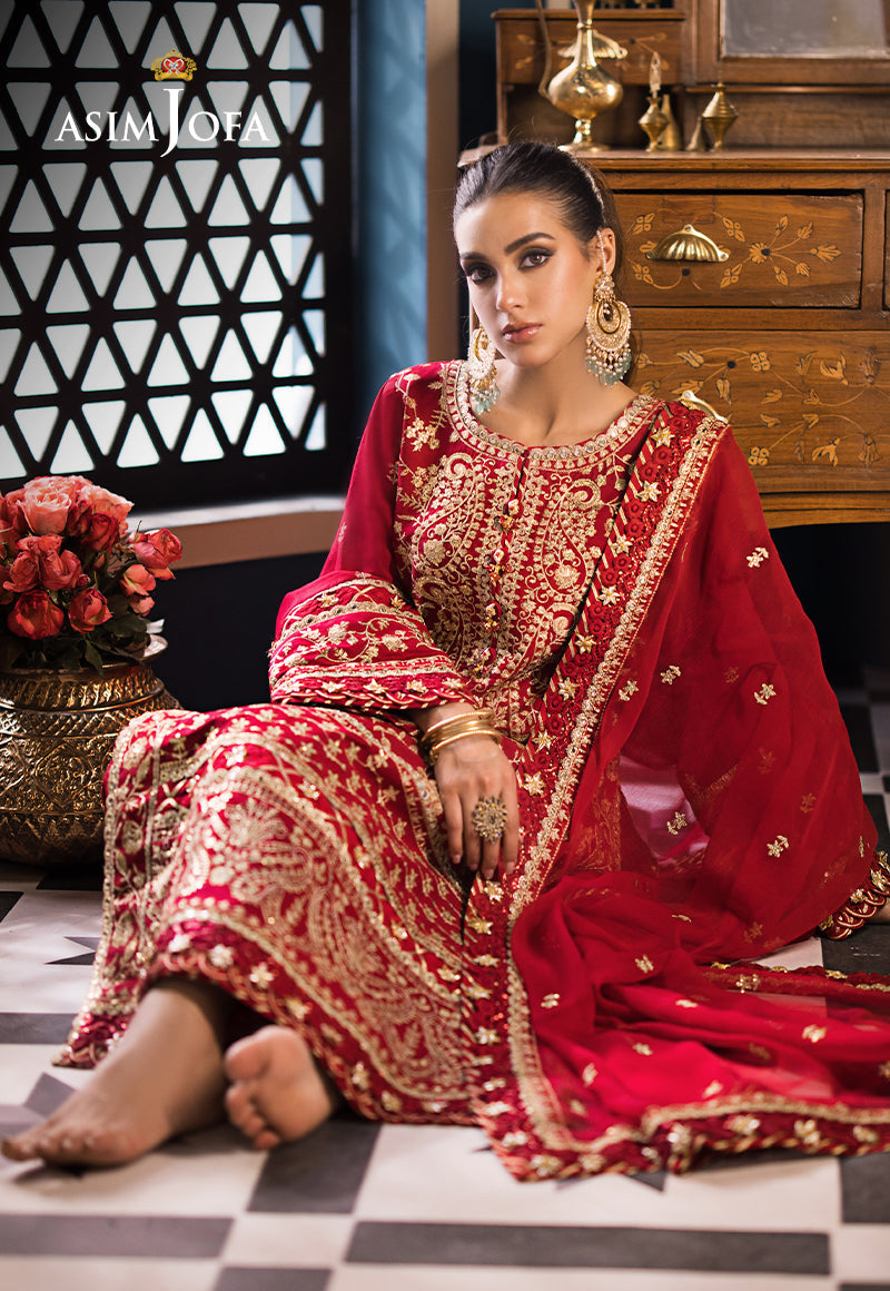 Pakistani Deep Red Embroidered Lawn & Chiffon Salwar Kameez (3-Piece) - Image 6