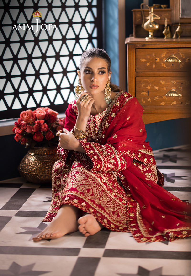 Pakistani Deep Red Embroidered Lawn & Chiffon Salwar Kameez (3-Piece) - Image 7