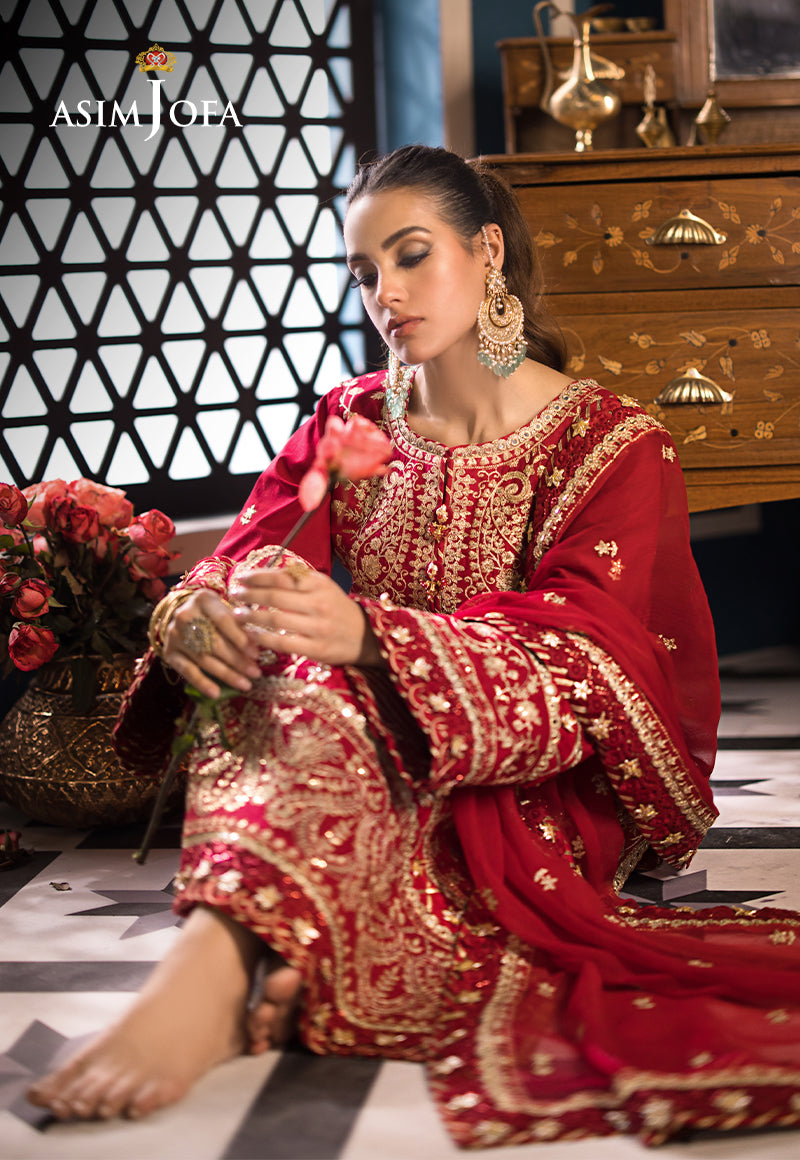 Pakistani Deep Red Embroidered Lawn & Chiffon Salwar Kameez (3-Piece) - Image 9