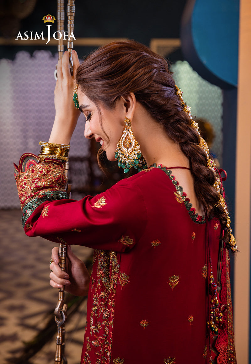 Crimson Red Embroidered Lawn & Chiffon 3-Piece Suit - Image 11