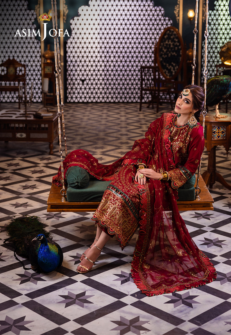 Crimson Red Embroidered Lawn & Chiffon 3-Piece Suit - Image 13