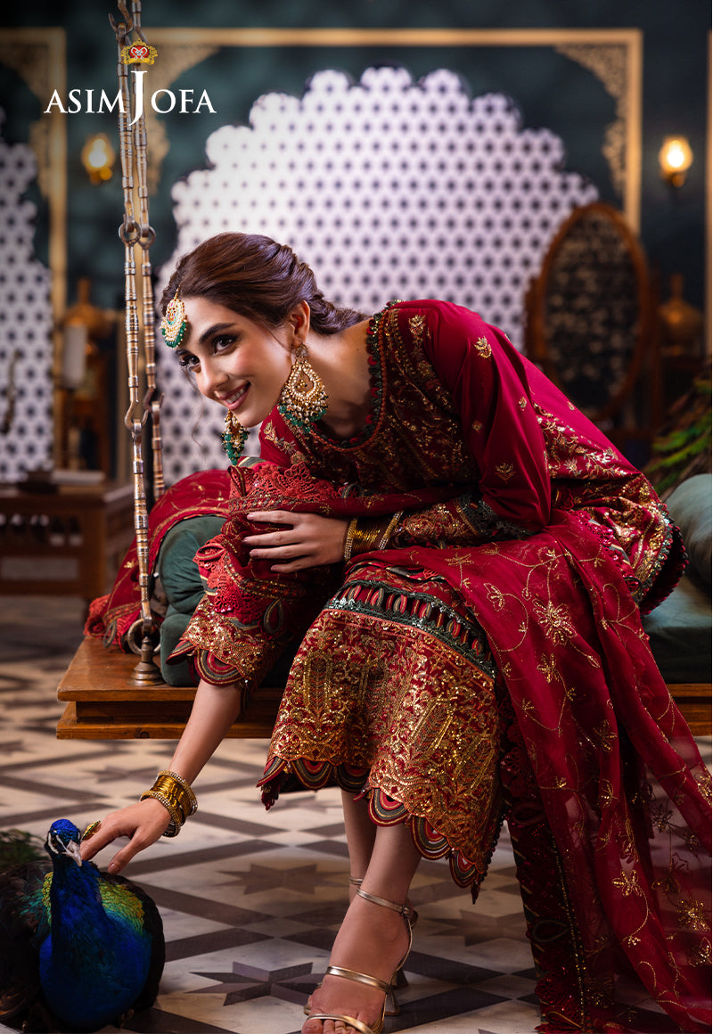 Crimson Red Embroidered Lawn & Chiffon 3-Piece Suit - Image 14