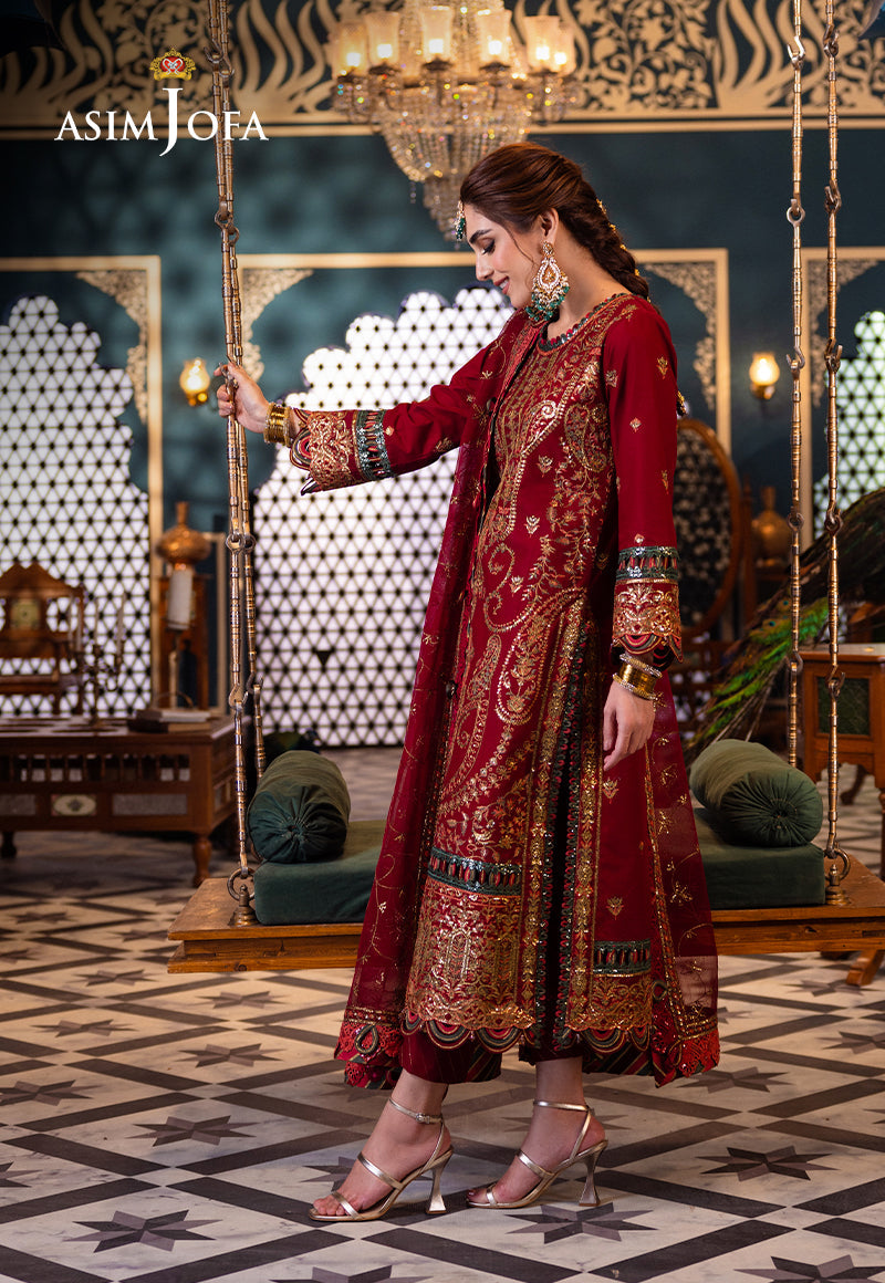 Crimson Red Embroidered Lawn & Chiffon 3-Piece Suit - Image 4