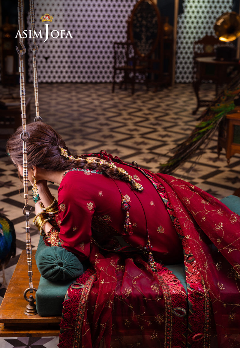 Crimson Red Embroidered Lawn & Chiffon 3-Piece Suit - Image 7