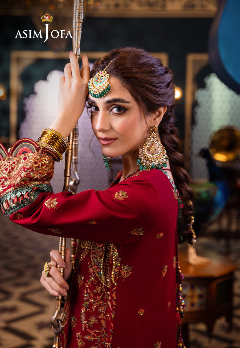 Crimson Red Embroidered Lawn & Chiffon 3-Piece Suit - Image 9