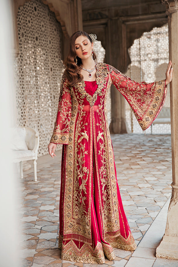 Deep Red Zardozi Net Organza Salwar Kameez (2-Piece) - Image 1
