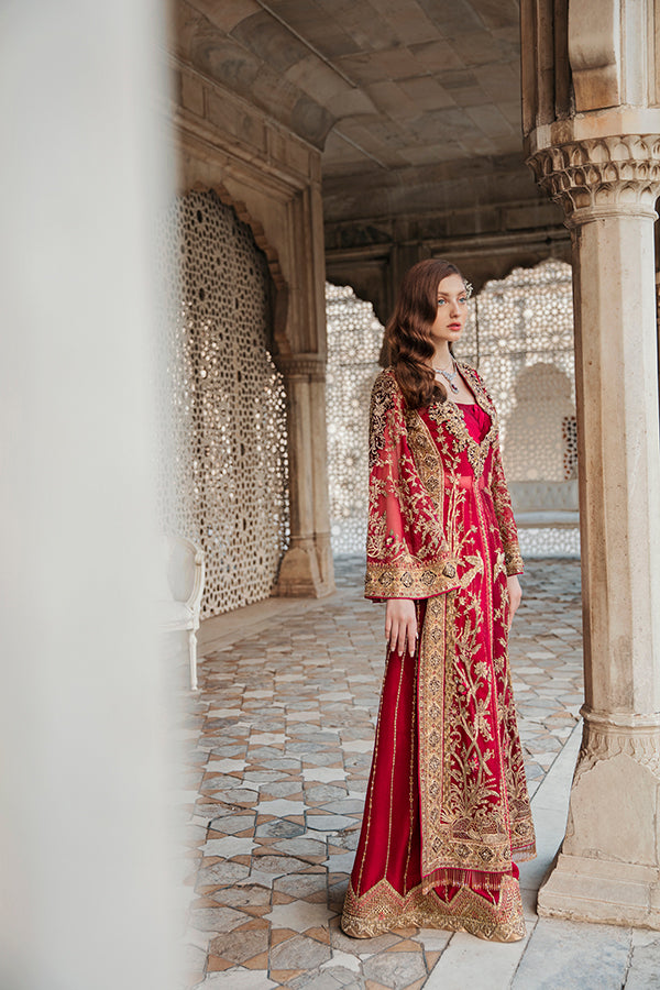 Deep Red Zardozi Net Organza Salwar Kameez (2-Piece) - Image 2