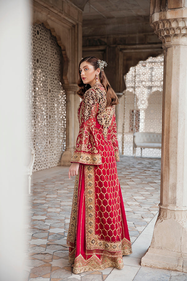 Deep Red Zardozi Net Organza Salwar Kameez (2-Piece) - Image 4