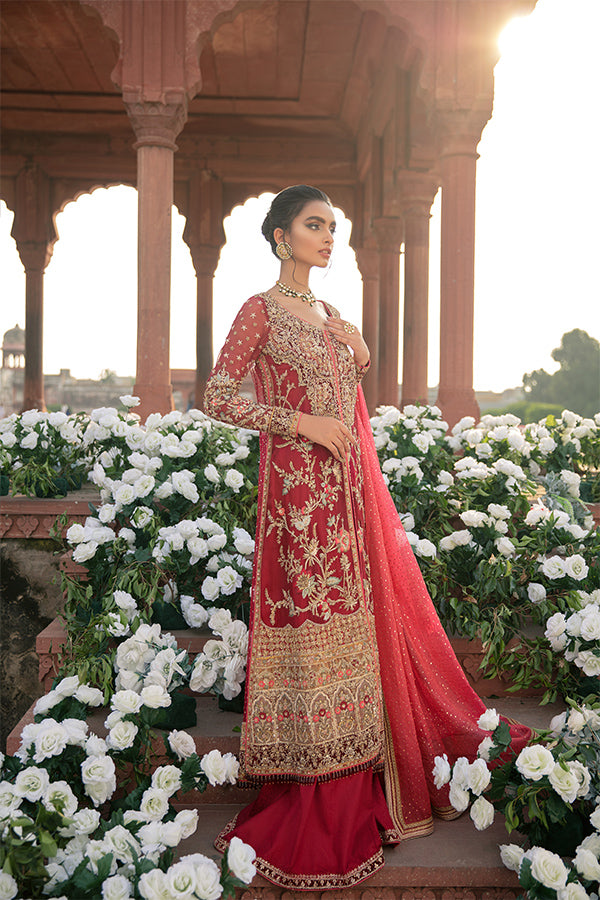 Ruby Red Zardozi Net Organza Bridal Shirt (3-Piece) - Image 2