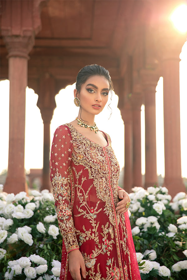 Ruby Red Zardozi Net Organza Bridal Shirt (3-Piece) - Image 4