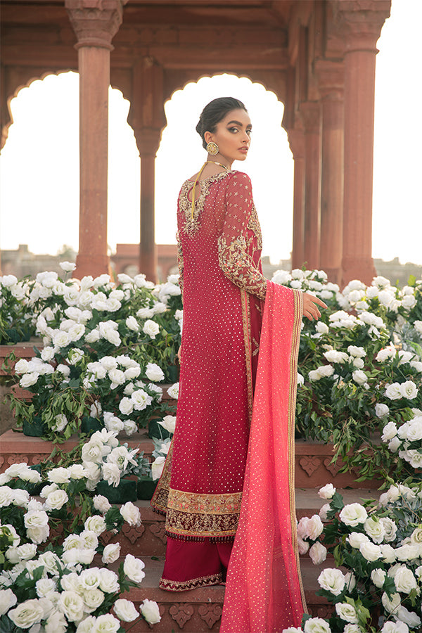 Ruby Red Zardozi Net Organza Bridal Shirt (3-Piece) - Image 5