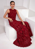 Pakistani Deep Red Embellished Net & Silk Salwar Kameez (3-Piece) - Image 7
