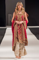 Red Embroidered Net Salwar Kameez (3-Piece) - Image 2