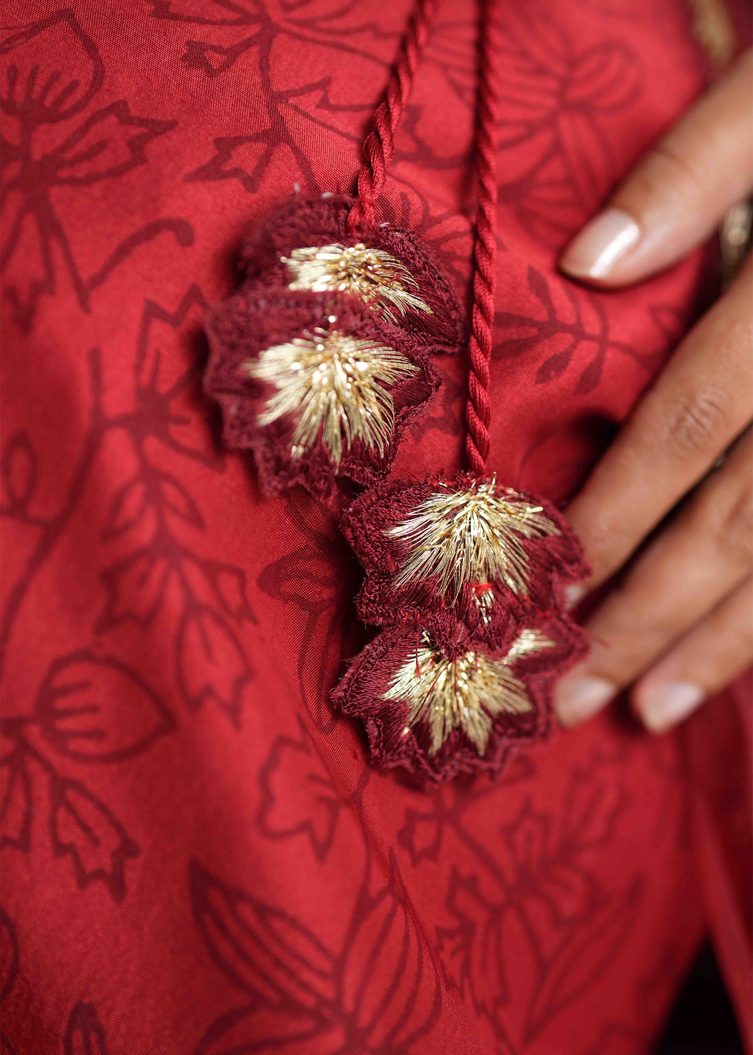 Pakistani Brick Red Embroidered Organza Jacket Set (3-Piece) - Image 3