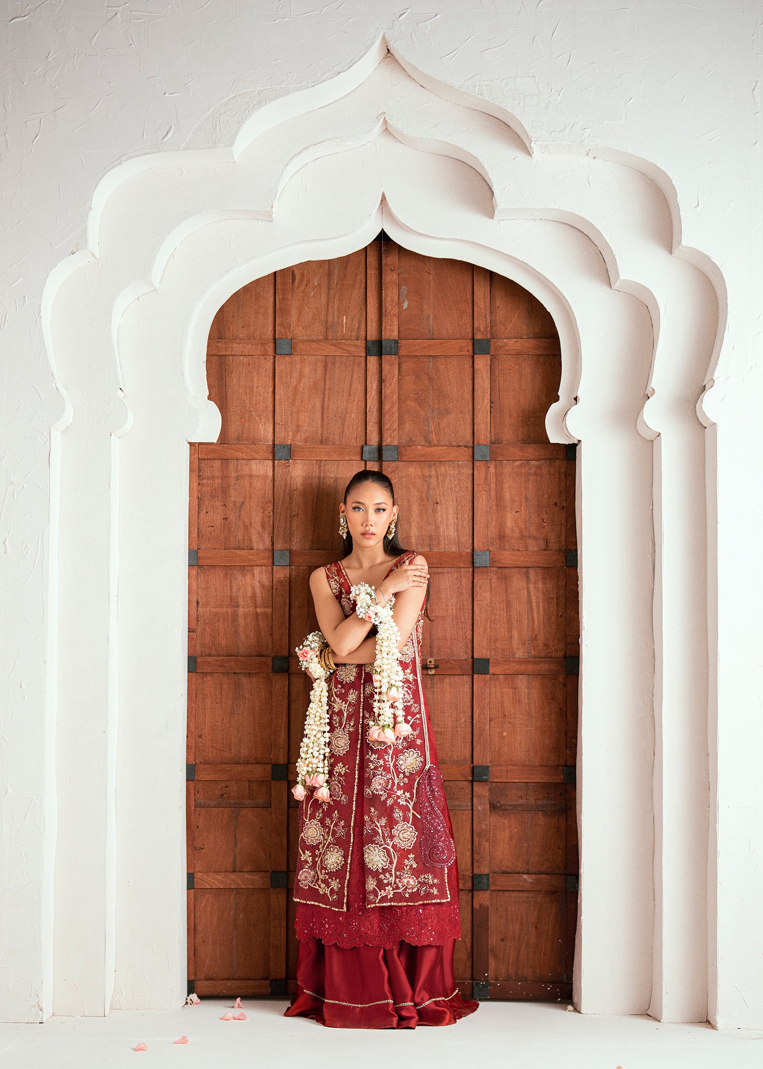 Pakistani Brick Red Embroidered Organza Jacket Set (3-Piece) - Image 4