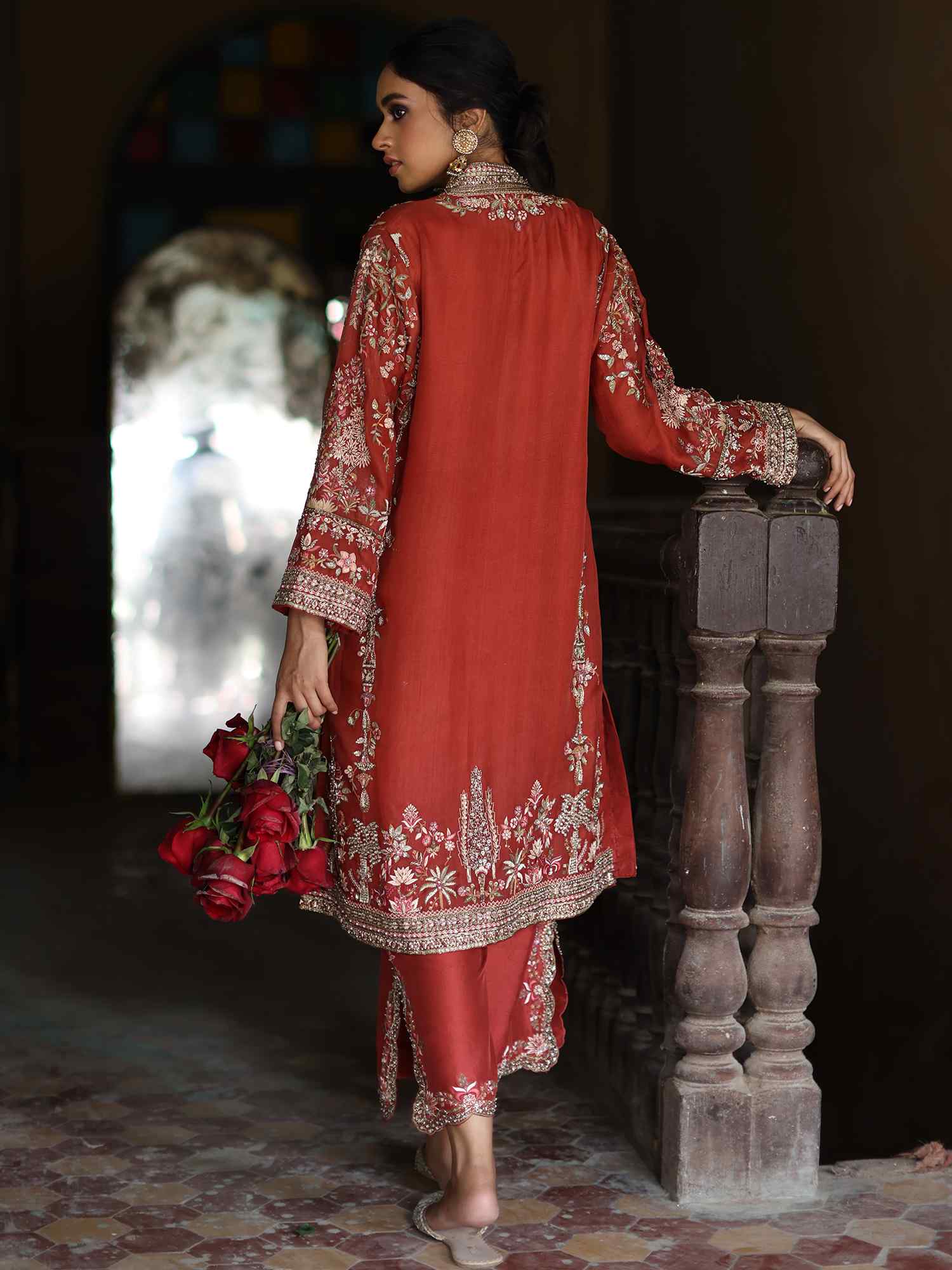 Marsala Zardozi Organza & Raw Silk Kurta (2-Piece) - Image 2